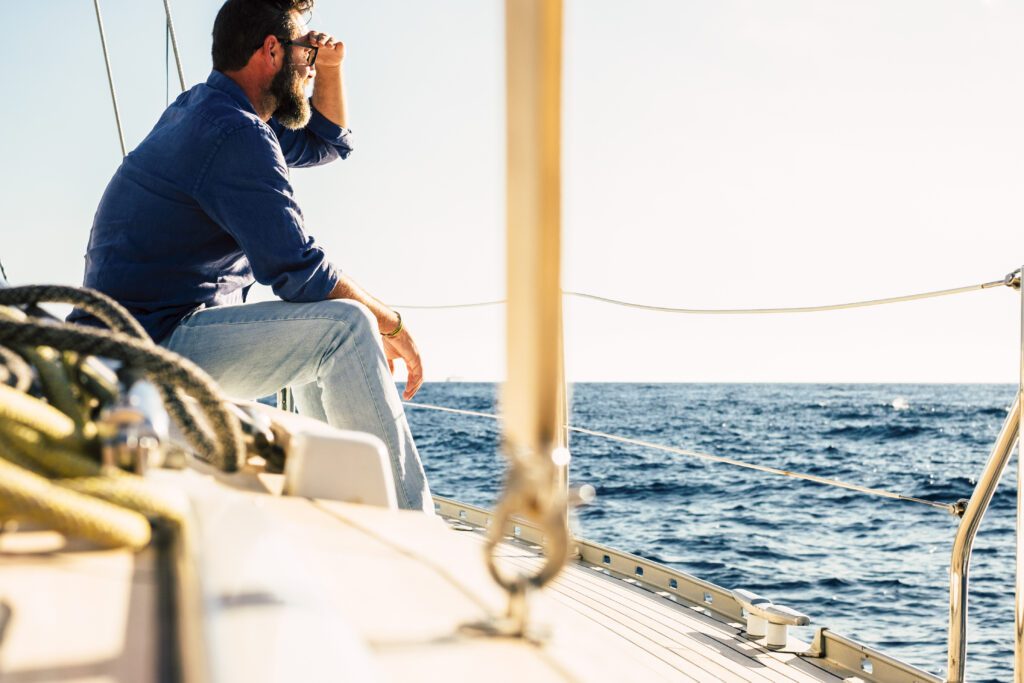 Man on boat happy about retirement